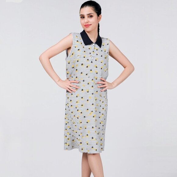 chic Dresses & Skirts - Chic Women's Blue, White, Yellow, Collared Cotton Blend Pineapple Dress Size 2X